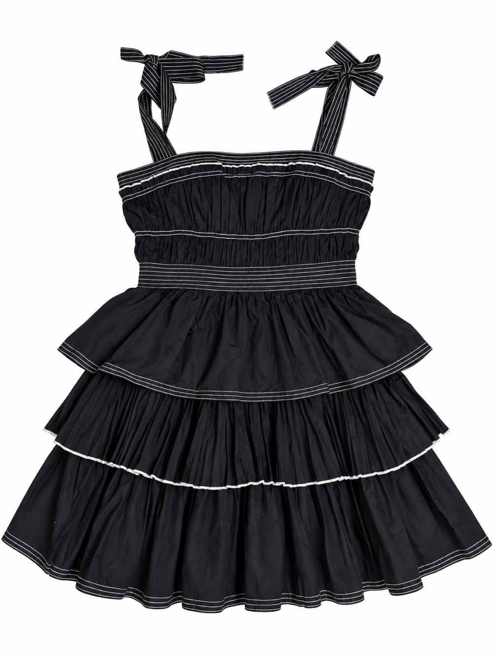 HUNTER BELL Black Tiered Mini with White Topstitching